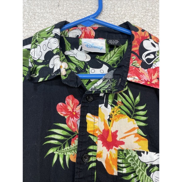 DISNEY MICKEY MOUSE MENS BUTTON SHIRT‎ SIZE Small HAWAIIAN FLORAL 2 TONE POCKET - Picture 2 of 6